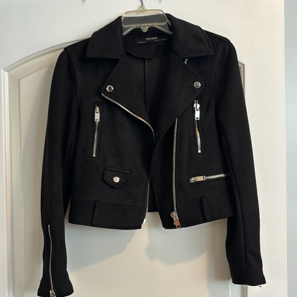 ZARA BLACK FAUX SUEDE BIKER JACKET - Picture 2 of 3